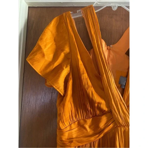 NWOT By Anthropologie Vibrant Orange V-Neck Mini Dress - Picture 4 of 6